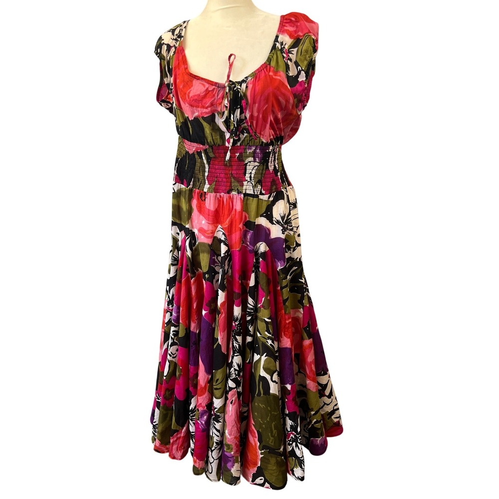Grace Elements Vibrant Floral Midi Dress Milkmaid Retro Swingโ Rockabilly Pinup